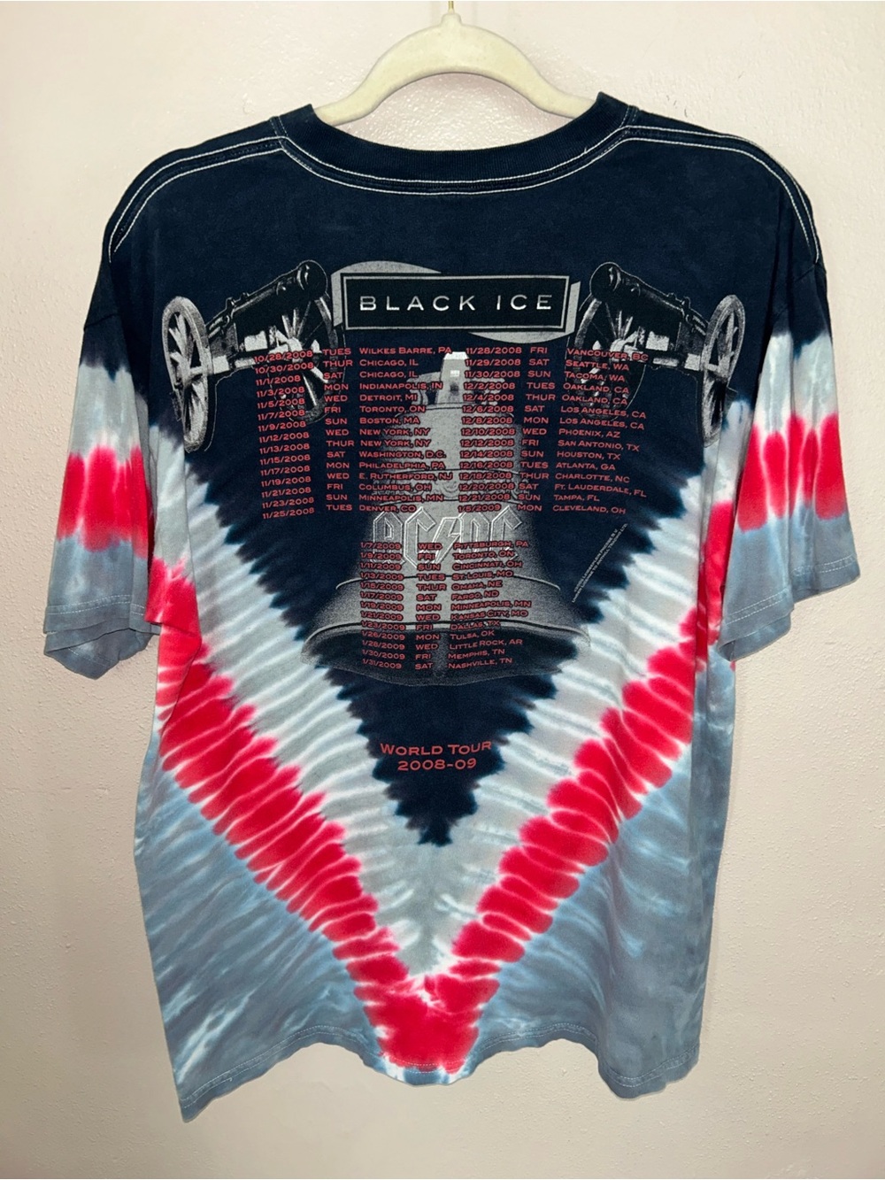 AC/DC VTG TIE-Dye Band Tee in Black, Red & Light Blue - Picture 2 of 5